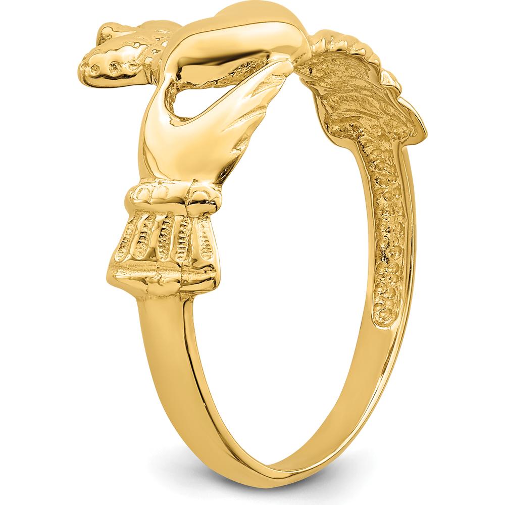 14K Yellow Gold Polished Claddagh Ring with Heart and Crown Design by Oro Pregiato