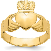 14K Yellow Gold Polished Claddagh Ring with Heart and Crown Design - Size 9 by 0