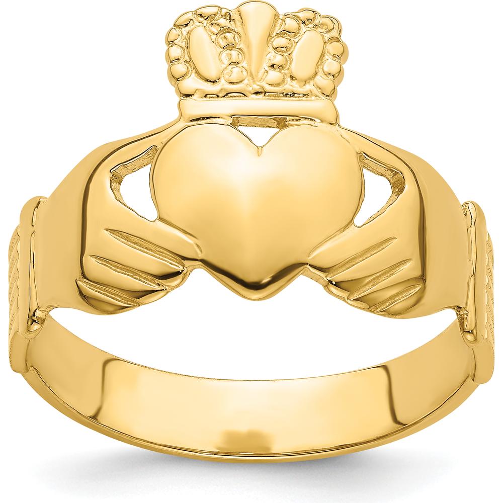 14K Yellow Gold Polished Claddagh Ring with Heart and Crown Design - Size 9 by 0