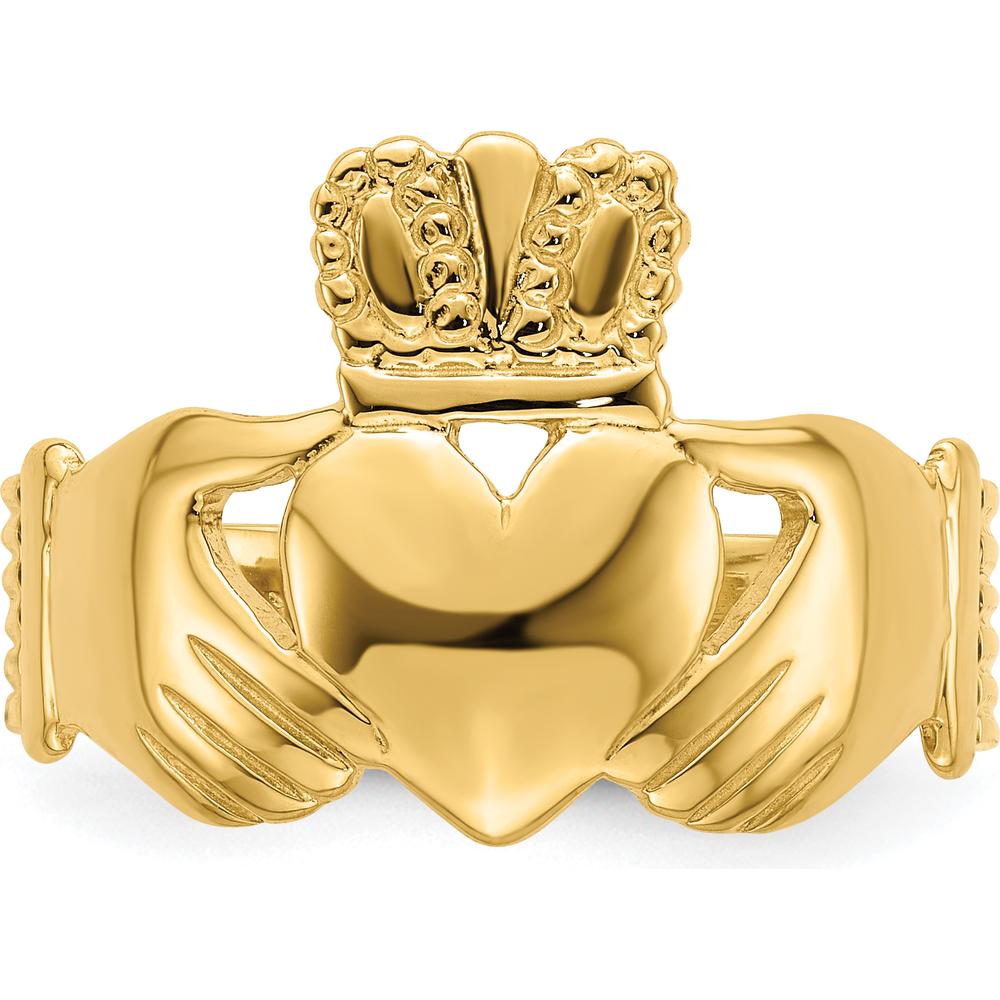 14K Yellow Gold Polished Claddagh Ring with Heart and Crown Design - Size 9 by 0