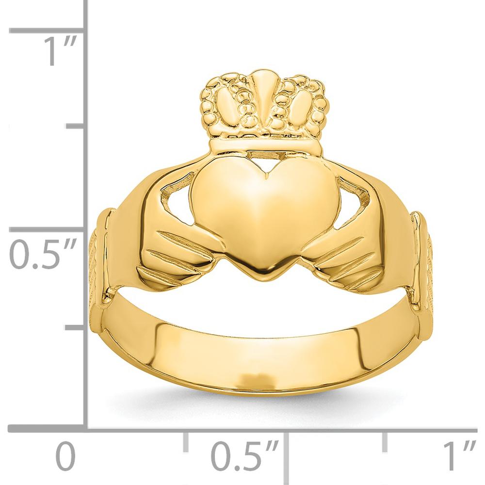 14K Yellow Gold Polished Claddagh Ring with Heart and Crown Design - Size 9 by 0