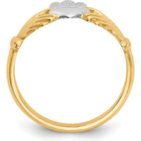 14K Yellow Gold Polished Claddagh Ring with Rhodium Accents and Open Back Design by Oro Pregiato