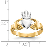 14K Yellow Gold Polished Claddagh Ring with Rhodium Accents and Open Back Design by Oro Pregiato