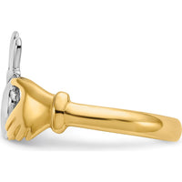 14K Yellow Gold Polished Claddagh Ring with Rhodium Accents and Open Back Design by Oro Pregiato