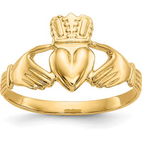 14K Yellow Gold Polished Claddagh Ring with Tapered Band - Symbol of Love, Friendship, and Loyalty