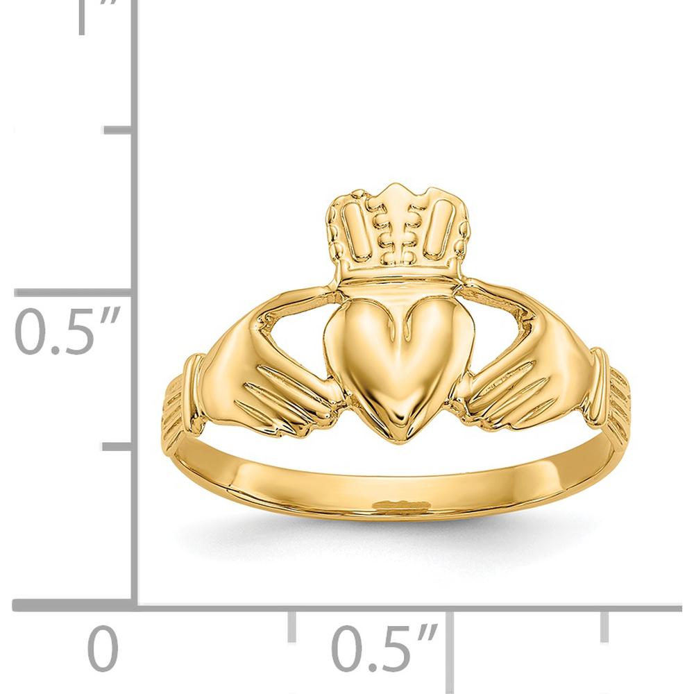 14K Yellow Gold Polished Claddagh Ring with Tapered Band - Symbol of Love, Friendship, and Loyalty