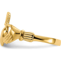 14K Yellow Gold Polished Claddagh Ring with Tapered Band - Symbol of Love, Friendship, and Loyalty