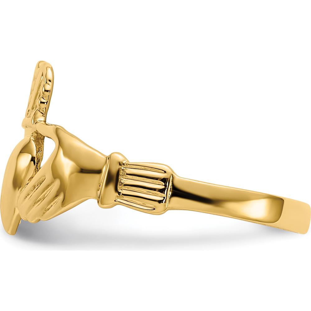 14K Yellow Gold Polished Claddagh Ring with Tapered Band - Symbol of Love, Friendship, and Loyalty