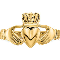 14K Yellow Gold Polished Claddagh Ring with Tapered Band - Symbol of Love, Friendship, and Loyalty