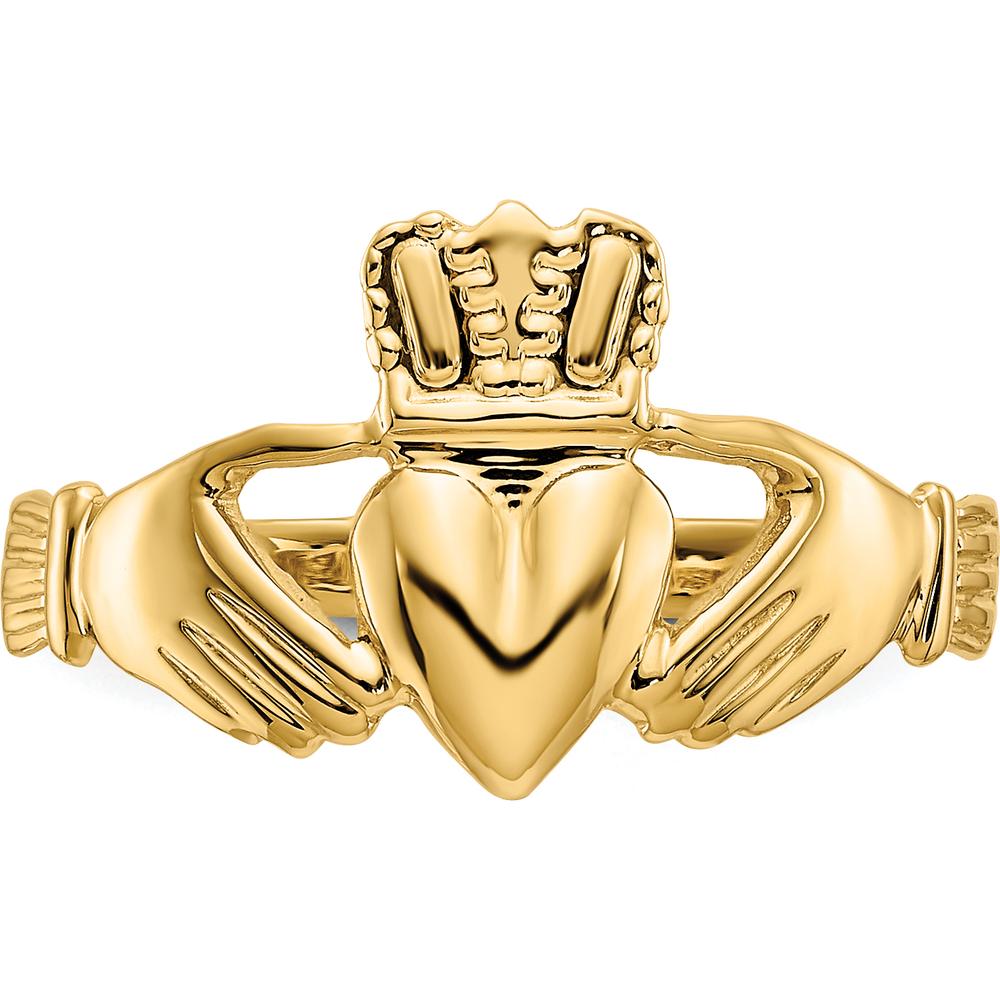 14K Yellow Gold Polished Claddagh Ring with Tapered Band - Symbol of Love, Friendship, and Loyalty