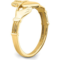 14K Yellow Gold Polished Claddagh Ring with Tapered Band - Symbol of Love, Friendship, and Loyalty