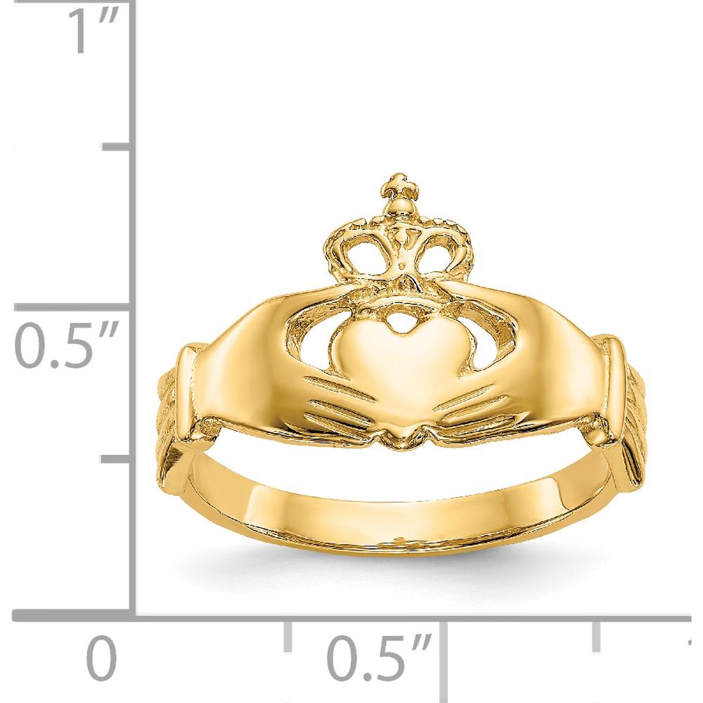 14K Yellow Gold Polished Claddagh Ring with Twisted Band - Domed Profile by Oro Pregiato