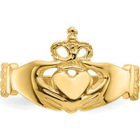 14K Yellow Gold Polished Claddagh Ring with Twisted Band - Domed Profile by Oro Pregiato