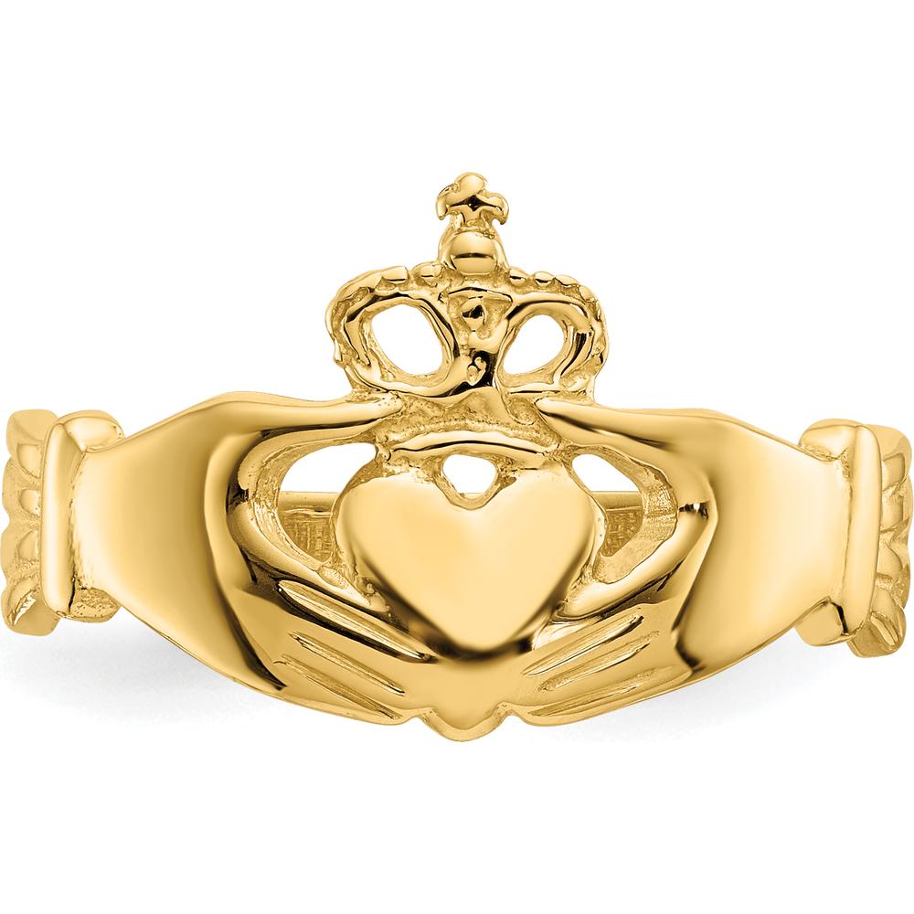 14K Yellow Gold Polished Claddagh Ring with Twisted Band - Domed Profile by Oro Pregiato