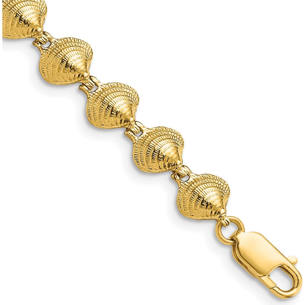 14K Yellow Gold Polished Clam Shell 7" Bracelet with Textured Stations by Oro Pregiato