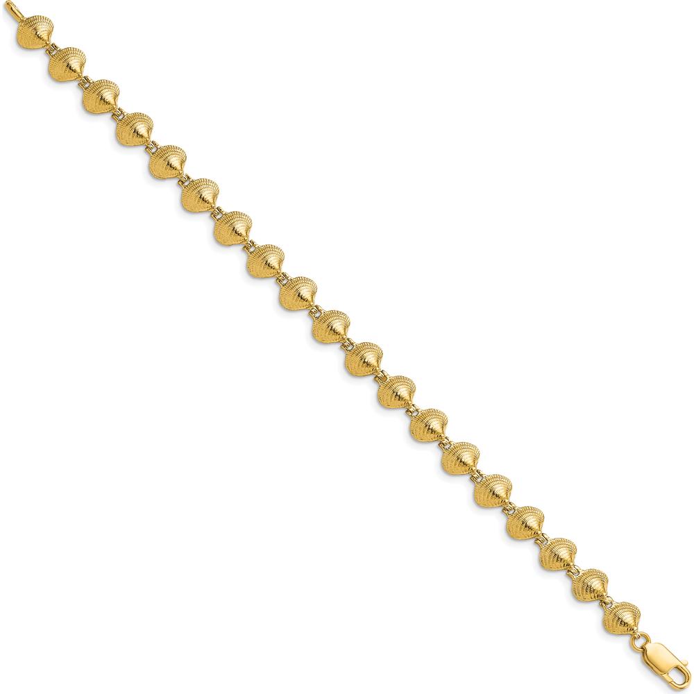 14K Yellow Gold Polished Clam Shell 7" Bracelet with Textured Stations by Oro Pregiato