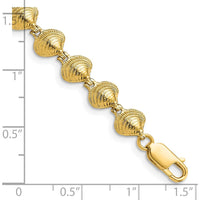 14K Yellow Gold Polished Clam Shell 7" Bracelet with Textured Stations by Oro Pregiato