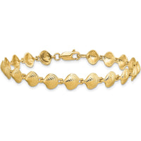 14K Yellow Gold Polished Clam Shell 7" Bracelet with Textured Stations by Oro Pregiato