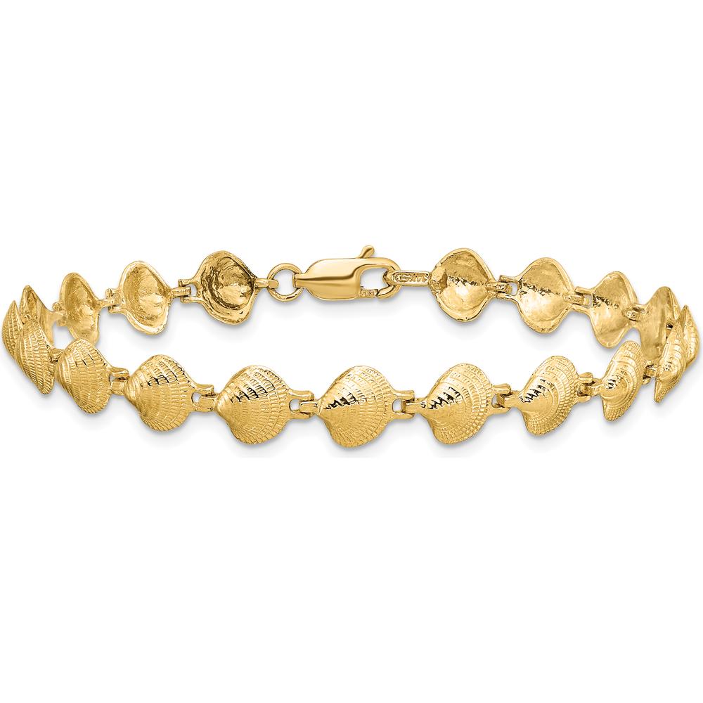 14K Yellow Gold Polished Clam Shell 7" Bracelet with Textured Stations by Oro Pregiato