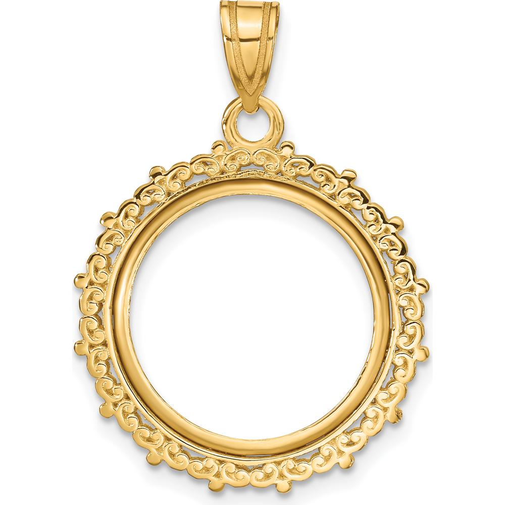 14K Yellow Gold Polished Coin Bezel Pendant for 1/10 oz. American Eagle Coin - 29.4mm Length by Numis Coin Jewelry