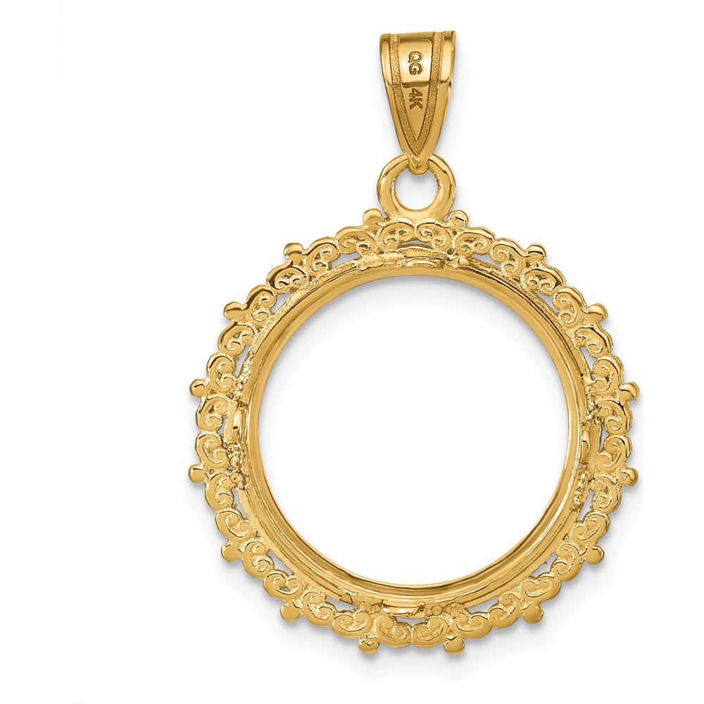 14K Yellow Gold Polished Coin Bezel Pendant for 1/10 oz. American Eagle Coin - 29.4mm Length by Numis Coin Jewelry