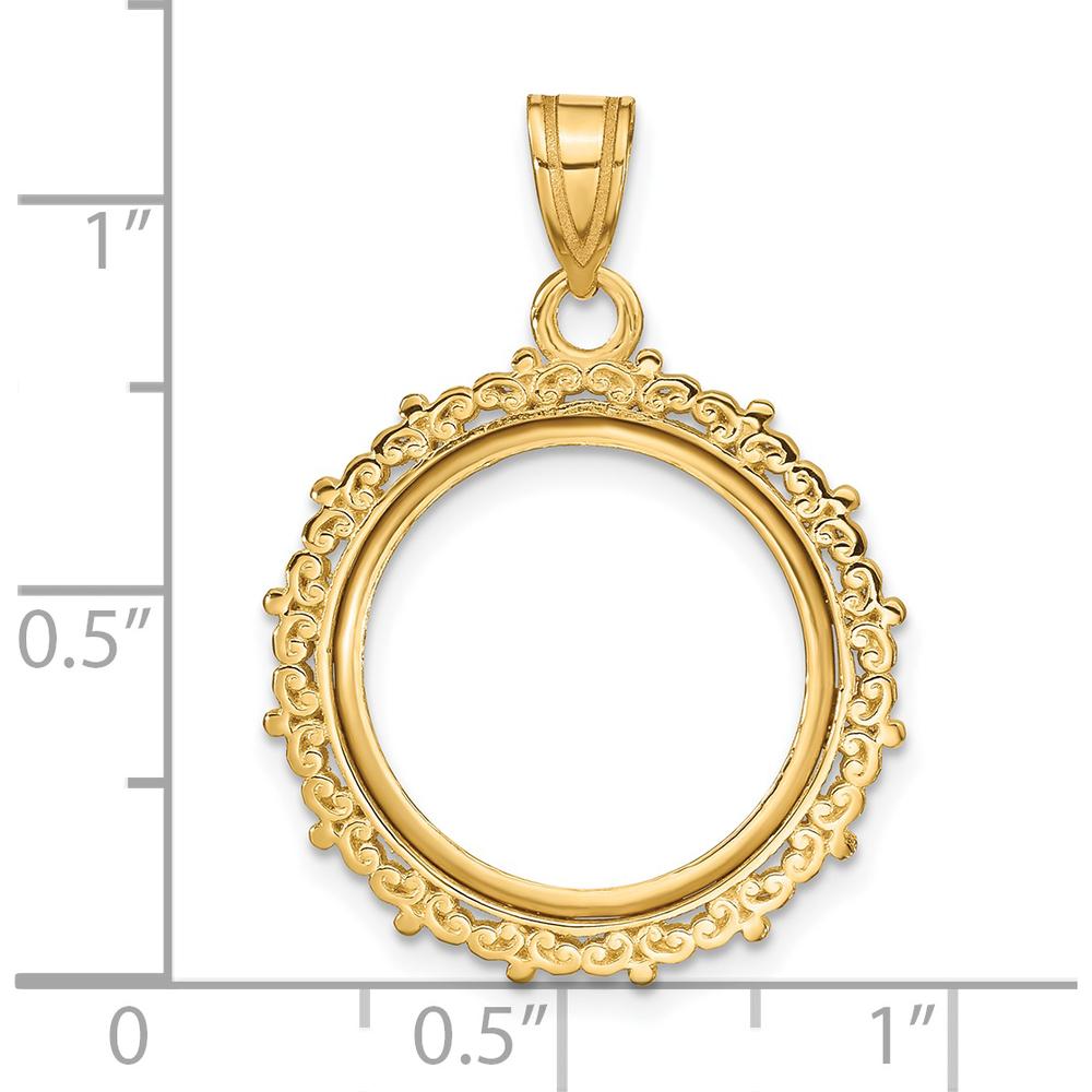 14K Yellow Gold Polished Coin Bezel Pendant for 1/10 oz. American Eagle Coin - 29.4mm Length by Numis Coin Jewelry