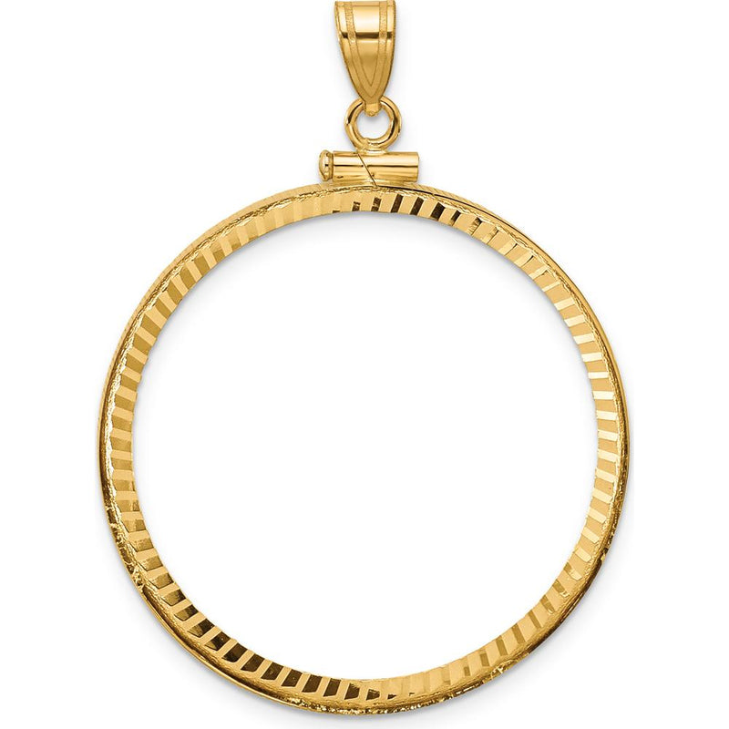 14K Yellow Gold Polished Coin Bezel Pendant with Diamond-Cut Detail - Holds 1 oz. American Eagle Coin by Numis Coin Jewelry