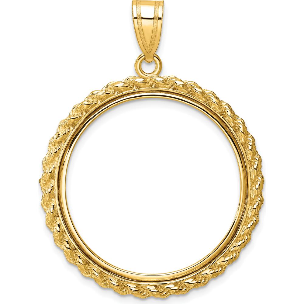 14K Yellow Gold Polished Coin Bezel Pendant with Rope Detailing - Holds 1/2 oz. American Eagle Coin by Numis Coin Jewelry