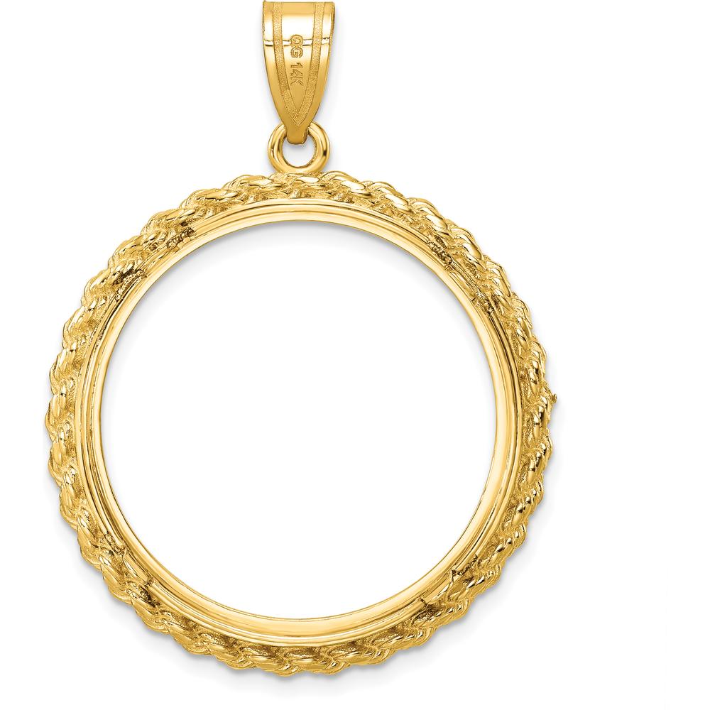 14K Yellow Gold Polished Coin Bezel Pendant with Rope Detailing - Holds 1/2 oz. American Eagle Coin by Numis Coin Jewelry