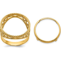 14K Yellow Gold Polished Coin Bezel Ring with Twisted Wire Scroll Design - 19.3mm Width by Numis Coin Jewelry