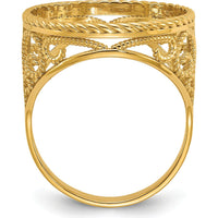 14K Yellow Gold Polished Coin Bezel Ring with Twisted Wire Scroll Design - 19.3mm Width by Numis Coin Jewelry