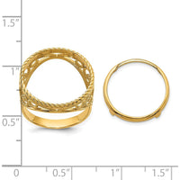 14K Yellow Gold Polished Coin Bezel Ring with Twisted Wire Scroll Design - 19.3mm Width by Numis Coin Jewelry