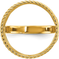 14K Yellow Gold Polished Coin Bezel Ring with Twisted Wire Scroll Design - 19.3mm Width by Numis Coin Jewelry