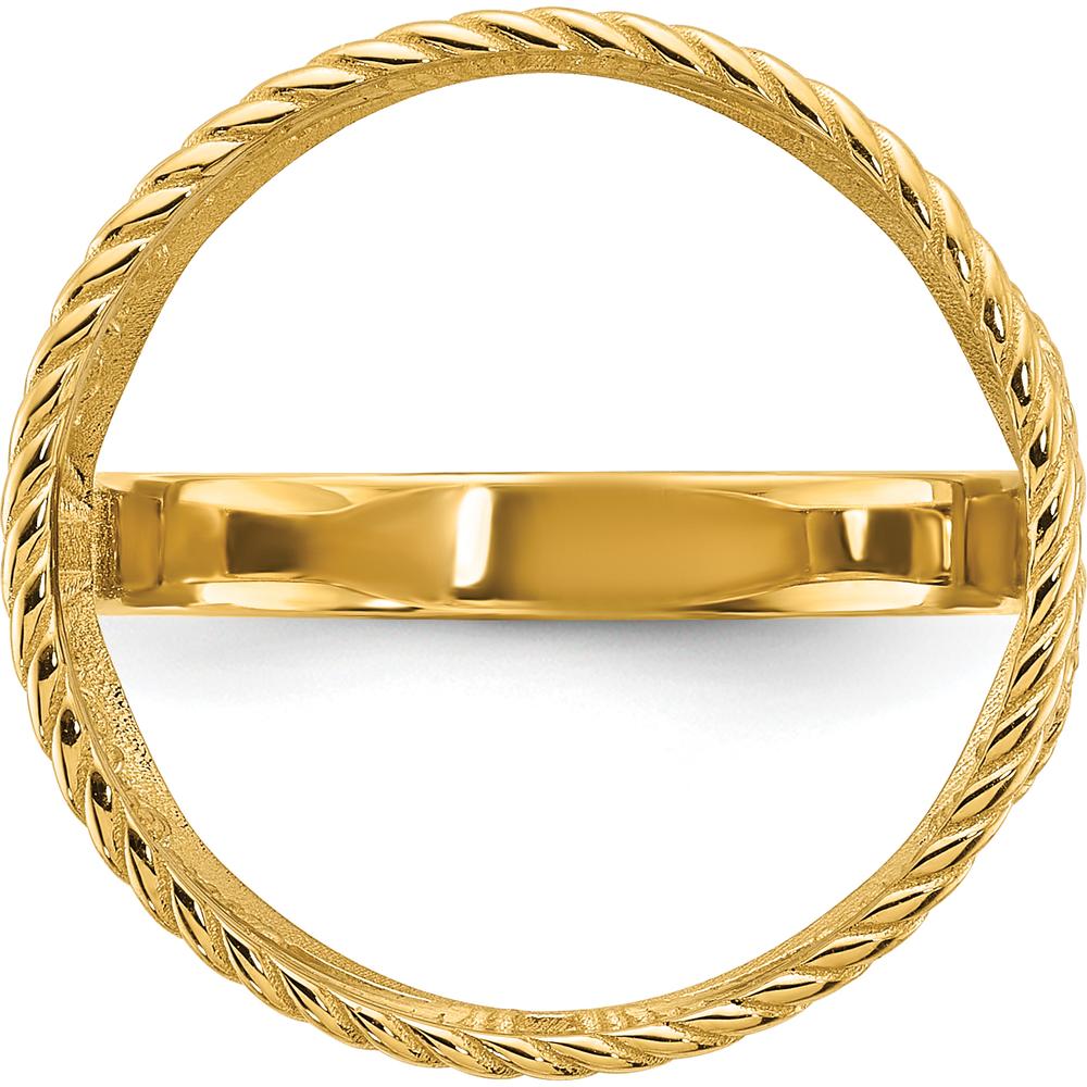 14K Yellow Gold Polished Coin Bezel Ring with Twisted Wire Scroll Design - 19.3mm Width by Numis Coin Jewelry