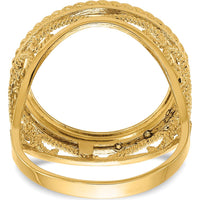 14K Yellow Gold Polished Coin Bezel Ring with Twisted Wire Scroll Design - 19.3mm Width by Numis Coin Jewelry