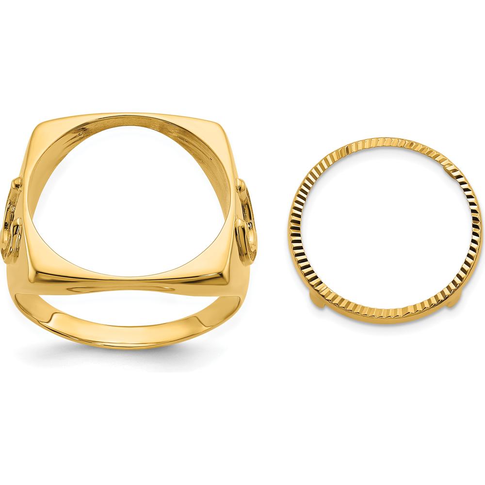 14K Yellow Gold Polished Coin Ring with Diamond-Cut Horseshoe Sides - 19.3mm Width by Numis Coin Jewelry