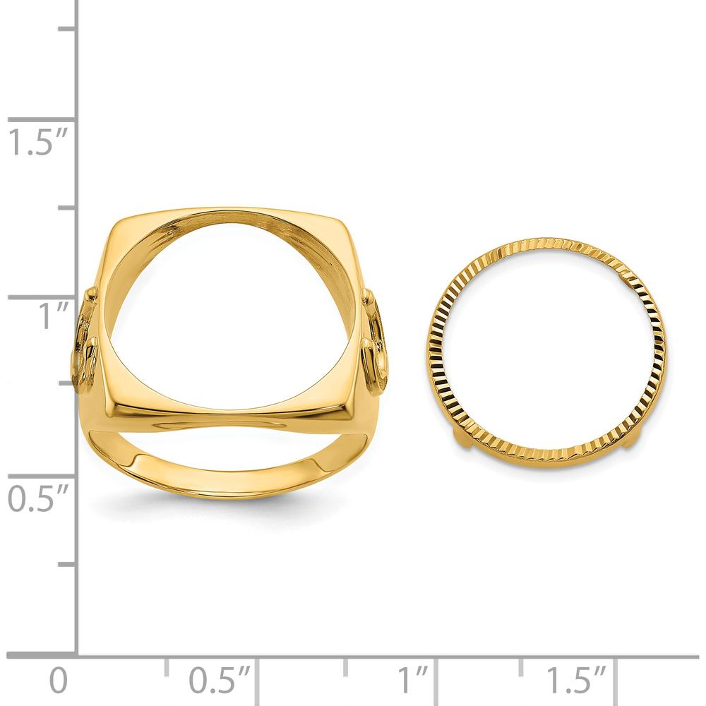 14K Yellow Gold Polished Coin Ring with Diamond-Cut Horseshoe Sides - 19.3mm Width by Numis Coin Jewelry