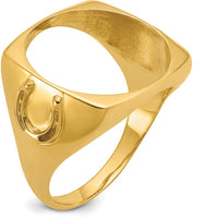 14K Yellow Gold Polished Coin Ring with Diamond-Cut Horseshoe Sides - 19.3mm Width by Numis Coin Jewelry