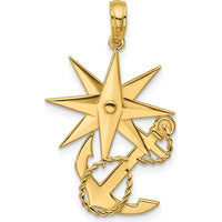 14K Yellow Gold Polished Compass and Anchor Pendant with Rope Design by Oro Pregiato