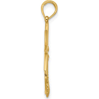 14K Yellow Gold Polished Compass and Anchor Pendant with Rope Design by Oro Pregiato