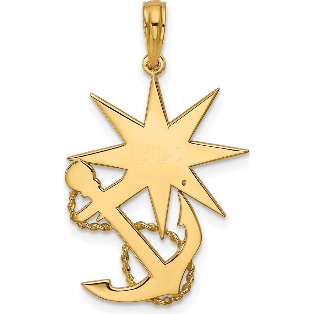 14K Yellow Gold Polished Compass and Anchor Pendant with Rope Design by Oro Pregiato
