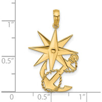 14K Yellow Gold Polished Compass and Anchor Pendant with Rope Design by Oro Pregiato