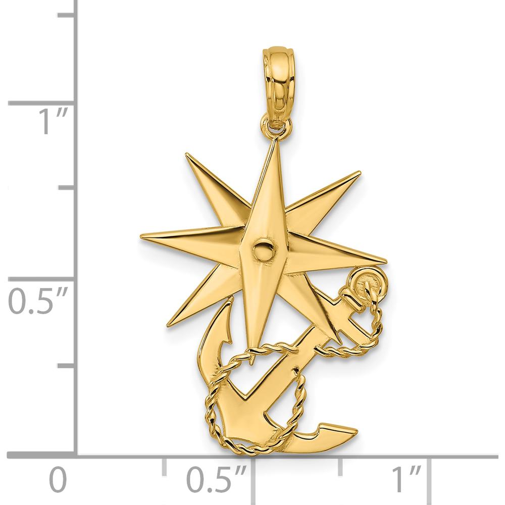 14K Yellow Gold Polished Compass and Anchor Pendant with Rope Design by Oro Pregiato