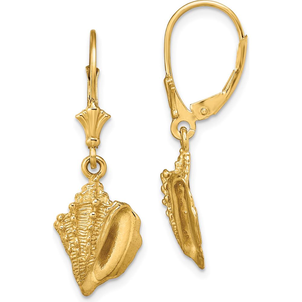 14K Yellow Gold Polished Conch Shell Leverback Drop Earrings by 0