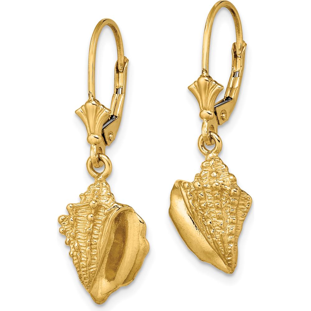 14K Yellow Gold Polished Conch Shell Leverback Drop Earrings by 0