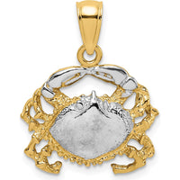 14K Yellow Gold Polished Crab Charm with White Rhodium Accent - 22mm Length by Oro Pregiato