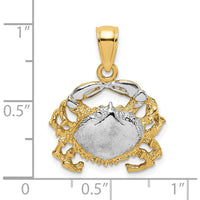 14K Yellow Gold Polished Crab Charm with White Rhodium Accent - 22mm Length by Oro Pregiato