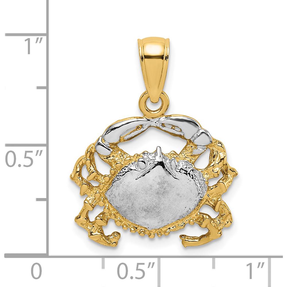 14K Yellow Gold Polished Crab Charm with White Rhodium Accent - 22mm Length by Oro Pregiato