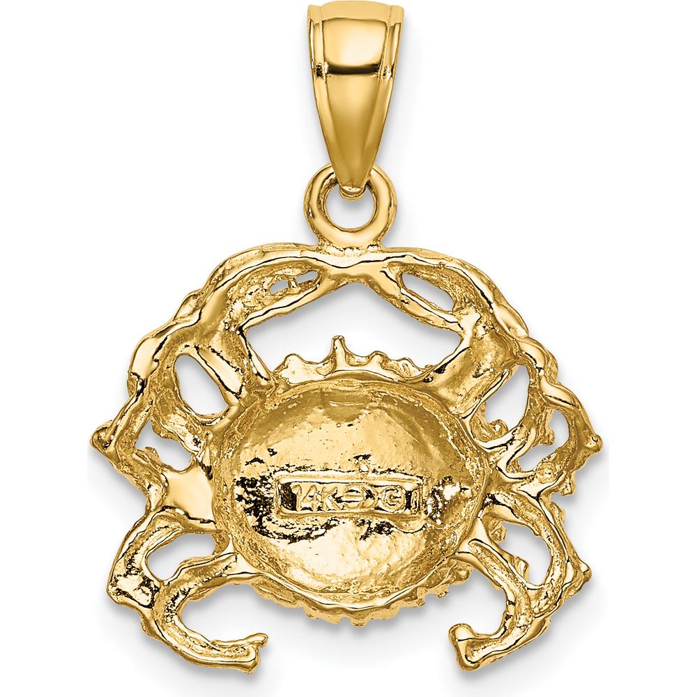 14K Yellow Gold Polished Crab Charm with White Rhodium Accent - 22mm Length by Oro Pregiato
