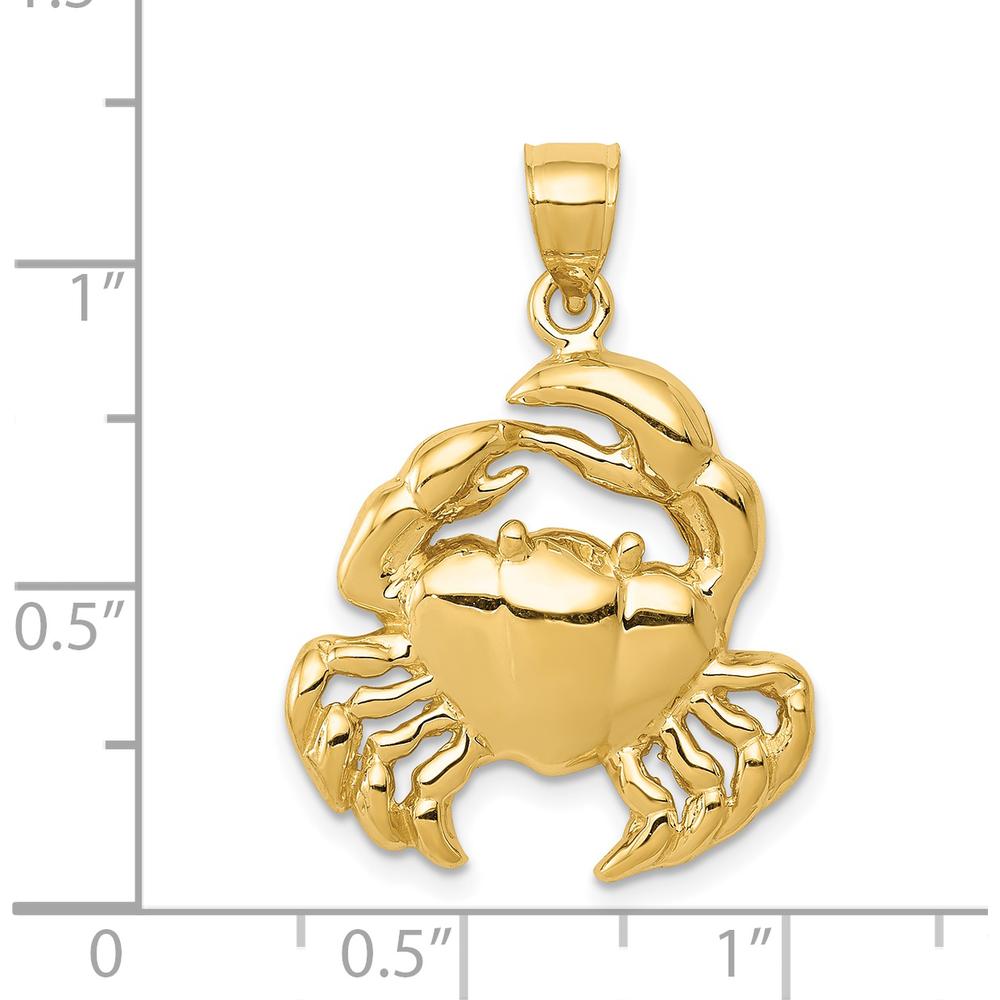 14K Yellow Gold Polished Crab Pendant - 29mm Length by Oro Pregiato